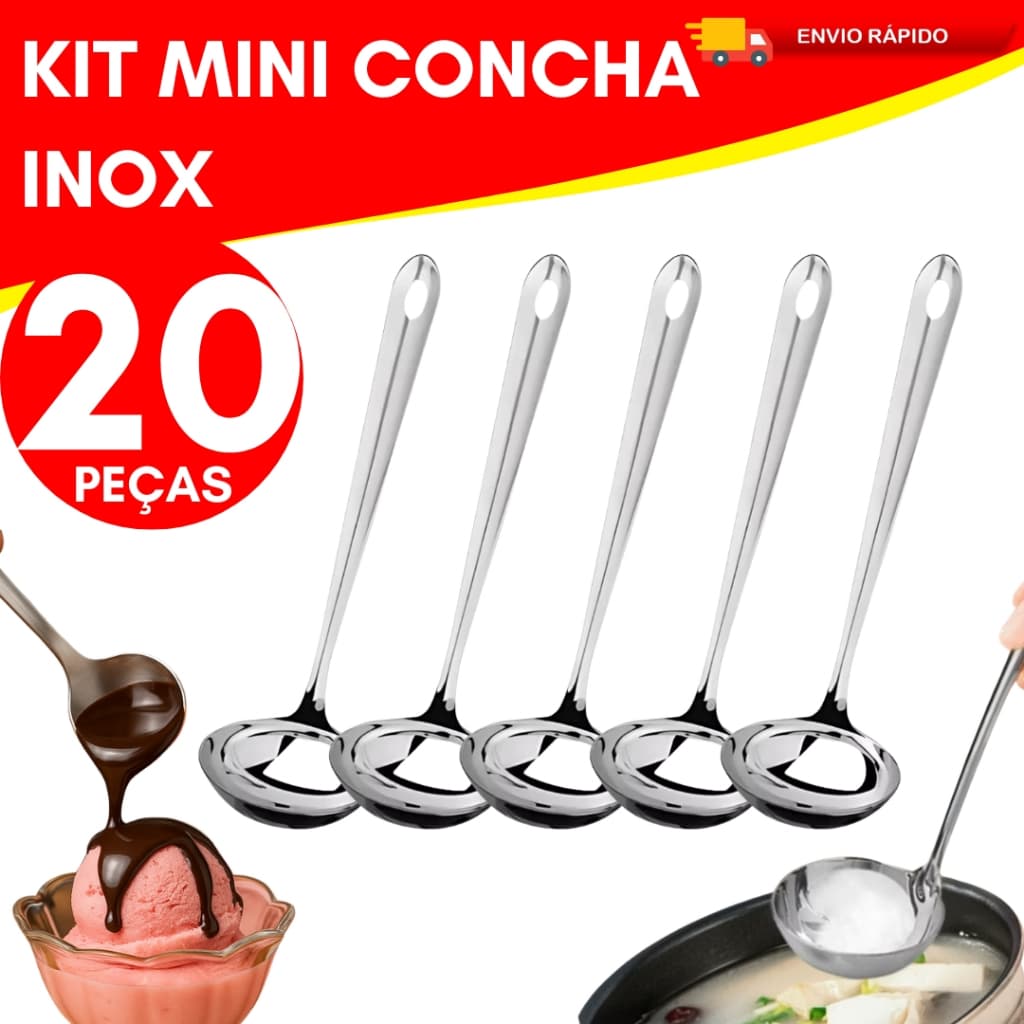 Kit 20 Mini Concha Inox Pequena Pra Servir Molho Caldo Sorveteria Lanchonete Alta Qualidade