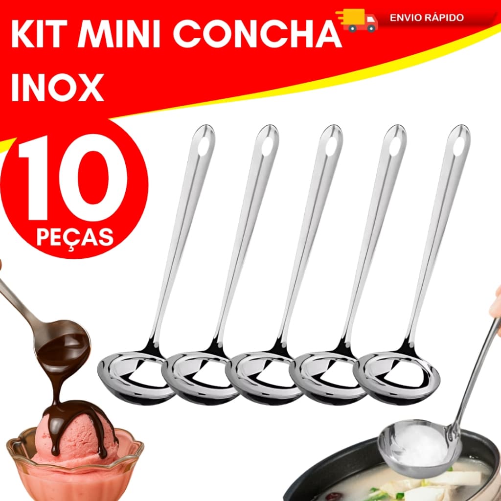 Kit 10 Mini Concha Inox Pequena Para Servir Molho Caldo Caldas Recheio Coberturas