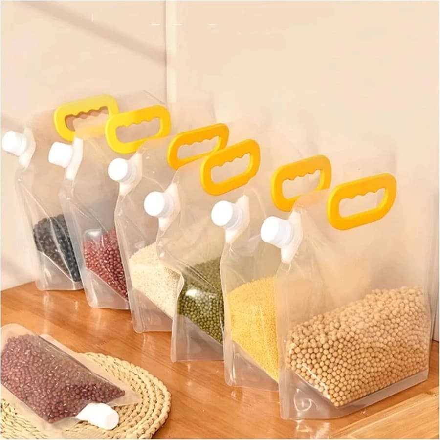 Kit Sacos com Tampa para Armazenar Líquidos Bebidas e Grãos selado à prova de insetos transparente portátil