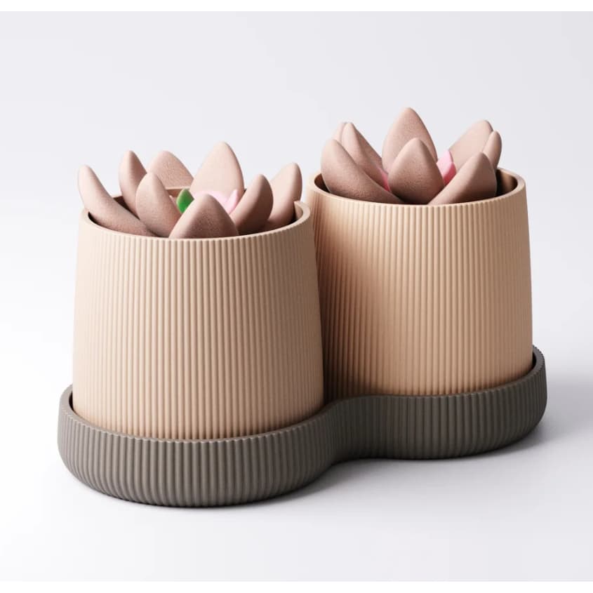 Dois Vasos para plantas pequenas com bandeja coletora - Estilo Moderno - Decoração Casa - Suculentas