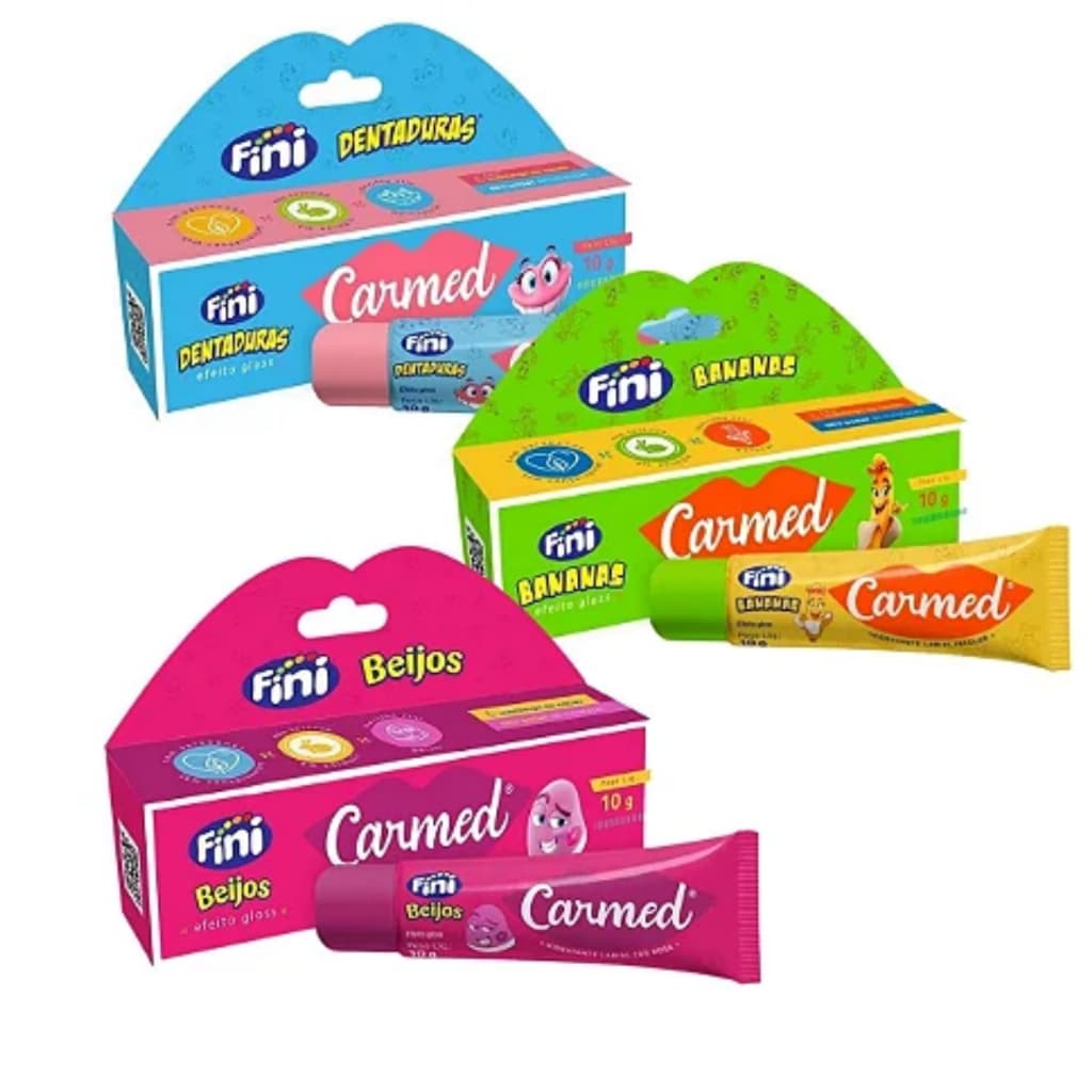 Carmed Fini Beijos Dentaduras e Bananas Hidratante Labial Cimed 10g Kit 1, 2 ou 3 Unidades