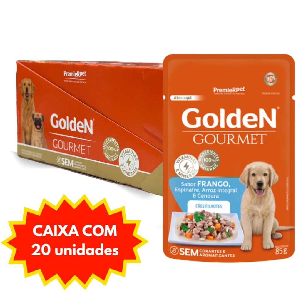 Sache Golden Gourmet Cães Filhotes Porte Pequeno Frango Caixa 20 Unidades