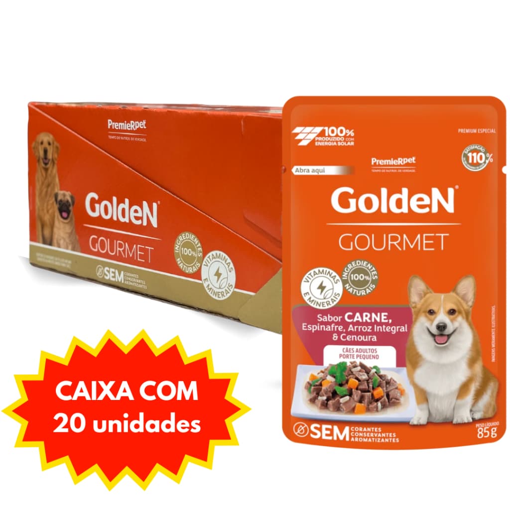 Sache Golden Gourmet Cães Adultos Porte Pequeno Carne Caixa 20 Unidades