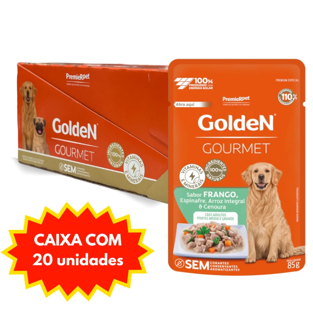 Sache Golden Gourmet Cães Adultos Porte Medio Frango Caixa 20 Unidades