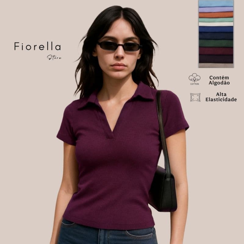Blusa Feminina Camisa Polo Casual Basica Canelada Moda Verão Ribana Premium
