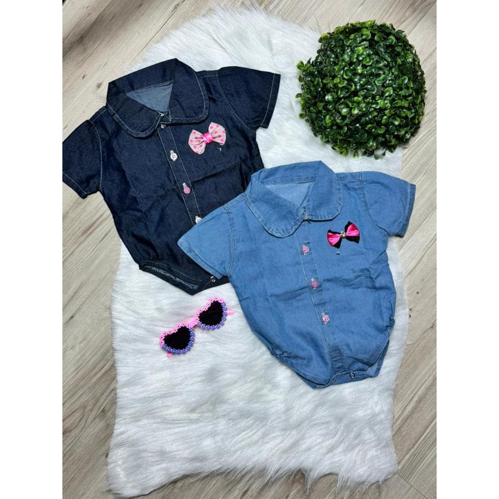 Body Bebe Meninas 02 a 05 meses Jeans Molinho