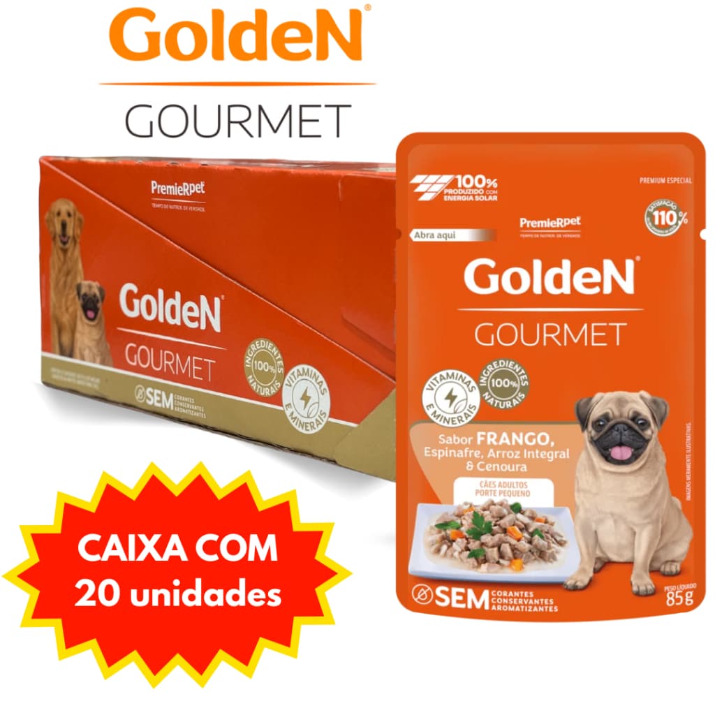Sache Golden Gourmet Cães Adultos Porte Pequeno Frango Caixa 20 Unidades