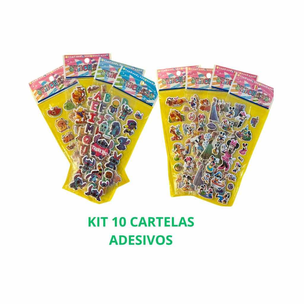 Lembrancinha/ Kit 10 Cartelas - Adesivos Infantis 3D - Temas Variados