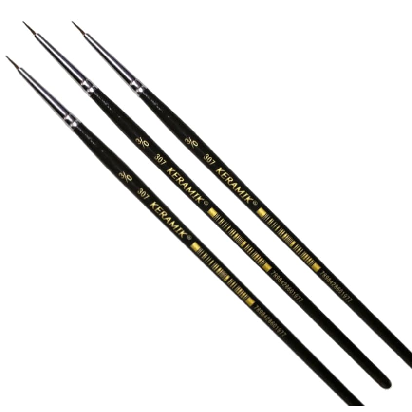 Kit 3x Pincel Redondo Keramik Pelo Poney 307 3/0 Marrom