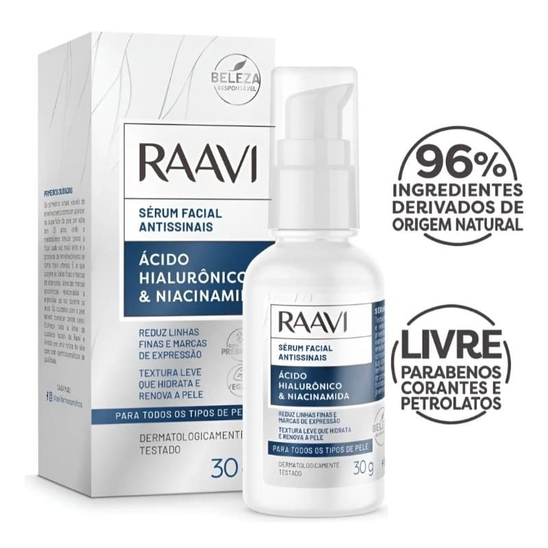 Sérum Antissinais Facial Ácido Hialurônico Niacinamida Raavi