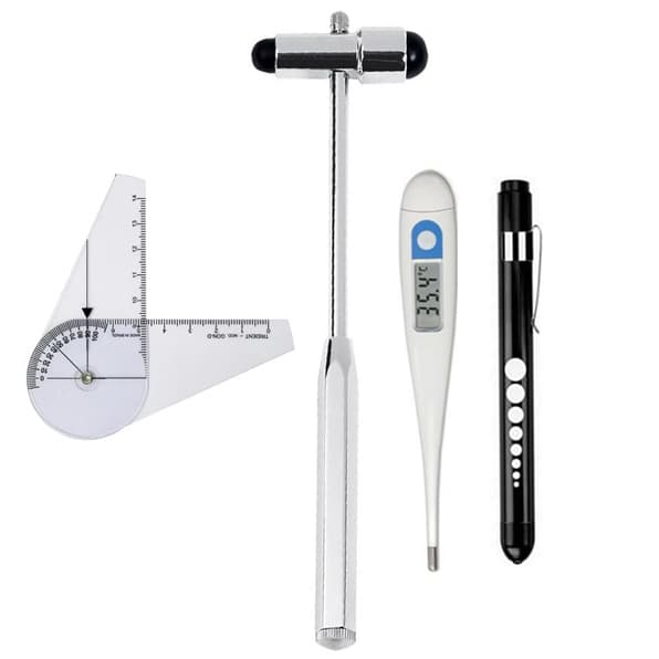 Kit Goniômetro Pequeno + Martelo Buck + Termômetro + Lanterna LED | Fisioterapia/Enfermagem/Saúde