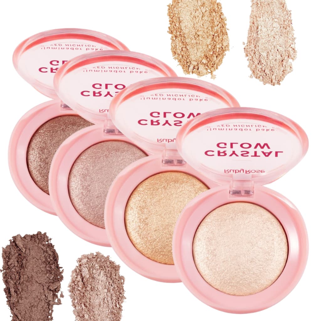 CRYSTAL GLOW Iluminador by Ruby Rose Linha Cherry Red, Pink Champagne, Bronze Bliss e Solar Flare