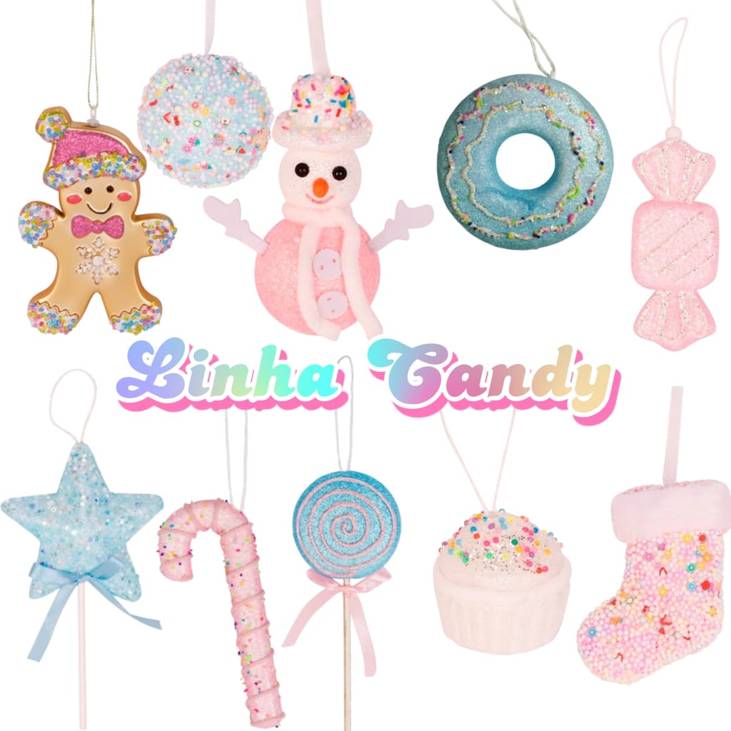 Enfeites Árvore Linha Candy Natal Boneco de Neve Donutts