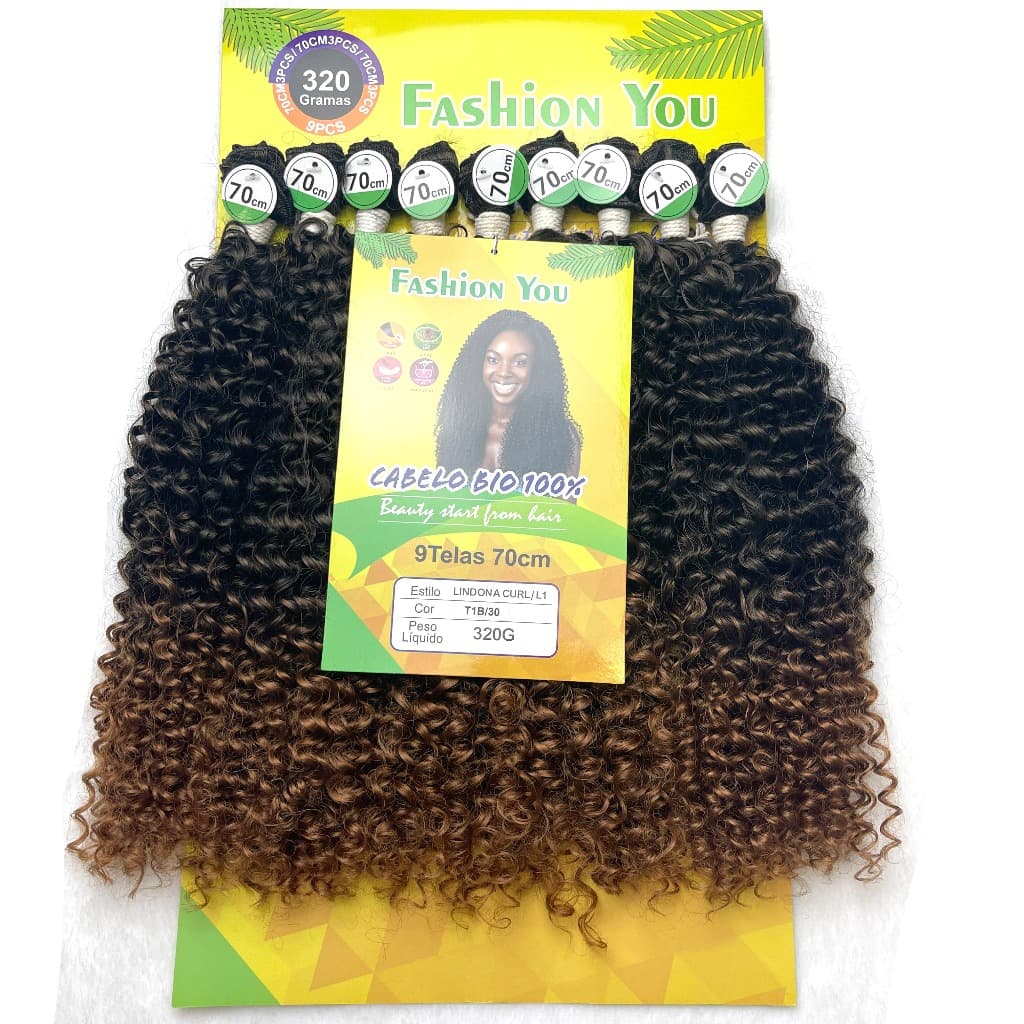 Cabelo Orgânico Cacheado Fechado 35cm Curto Bio Fibra sem brilho 320g 9 Telas 60cm Lindona Curl