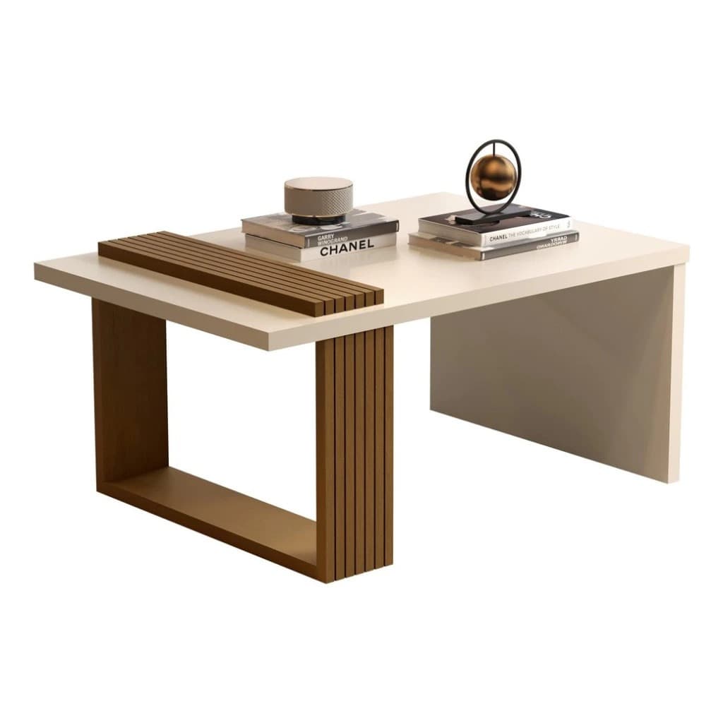 Mesa de Centro Sala Retangular 8020 Pés Ripados Apoio Lateral Decoração Moderna