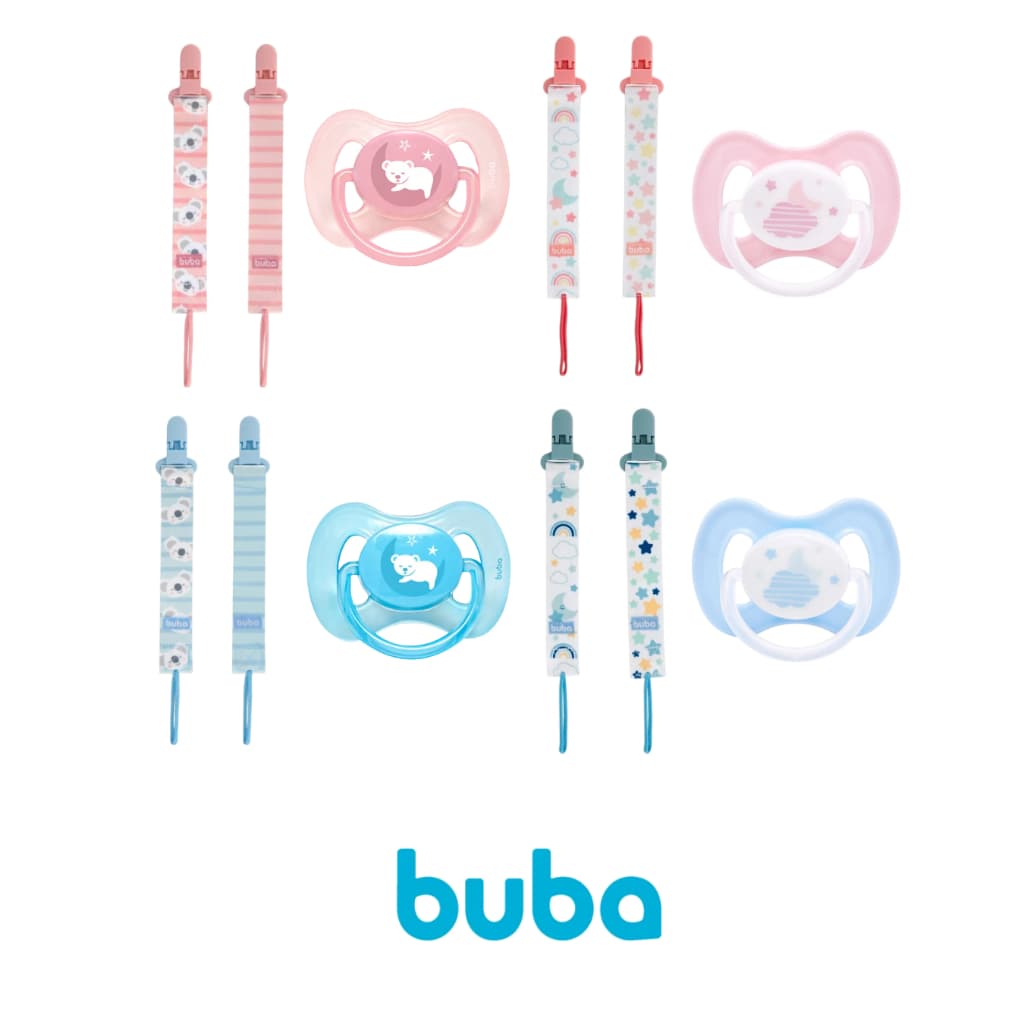 Kit Chupeta + Prendedor Buba Comfort Ultra Soft | Coala/Estrela Rosa/Azul | Tamanho 1 ou 2 | Brilha Escuro