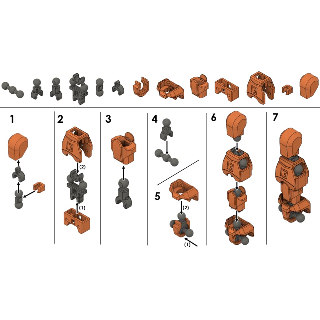 Peças Extras para Bonecos Dummy 13 - Peças de Reposição do Esqueleto do Dummy Varias Cores Disponiveis - Impressão 3D