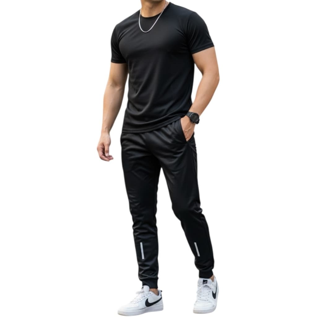 Kit Camisa E Calça Jogger Preta Básica - Ideal Para o Dia-a-Dia - Pronta Entrega - Envio Imediato!