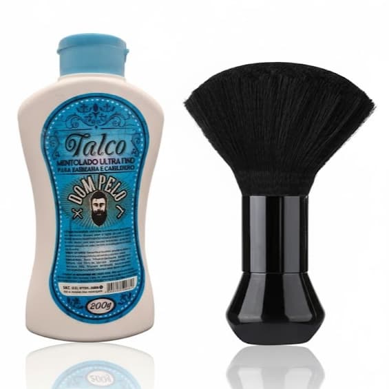 Kit Espanador Bolinha Macio Barbeiro + Talco Dom Pelo Barbearia