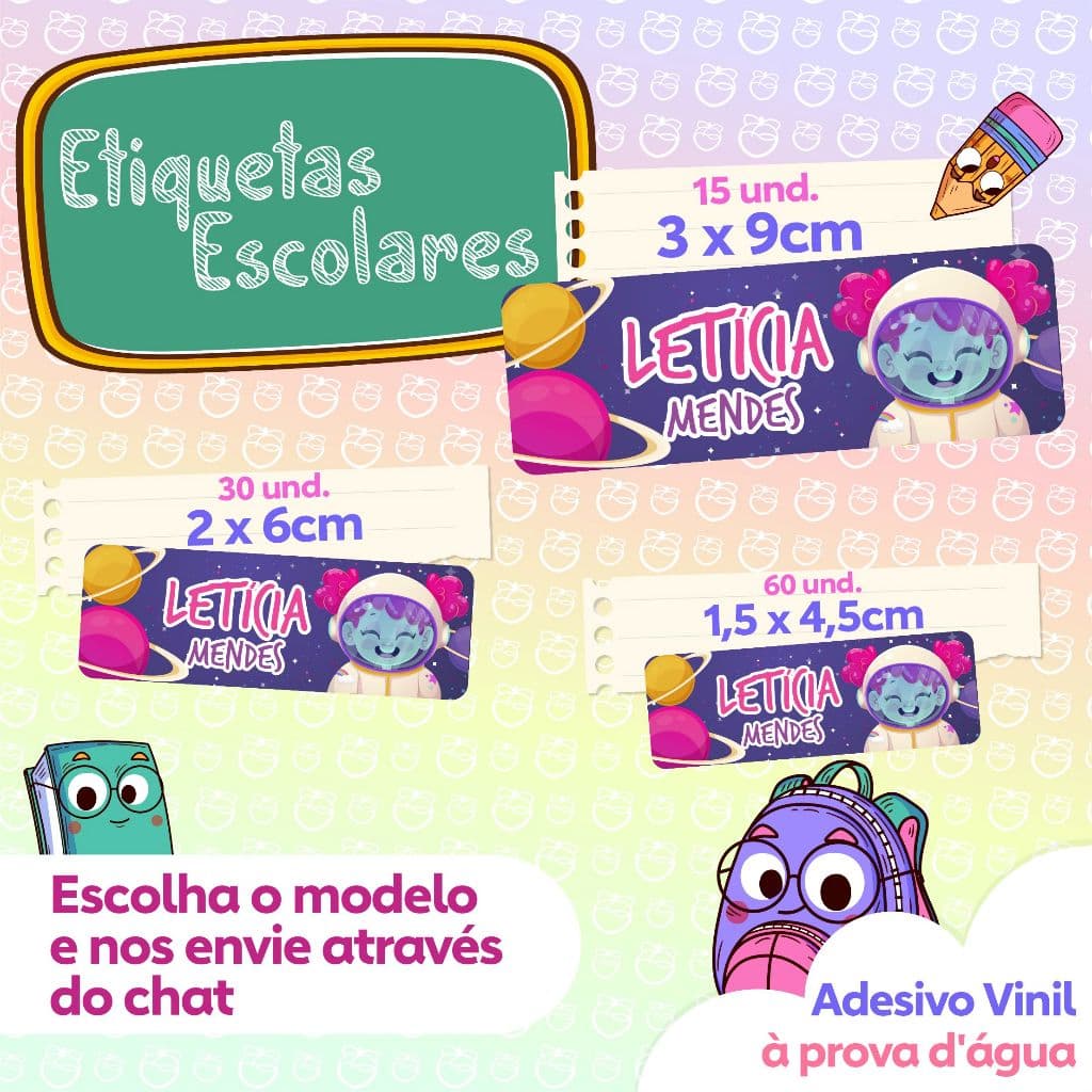 Astronauta Kit Etiqueta escolar, adesivo vinil, volta às aulas 110 unidades