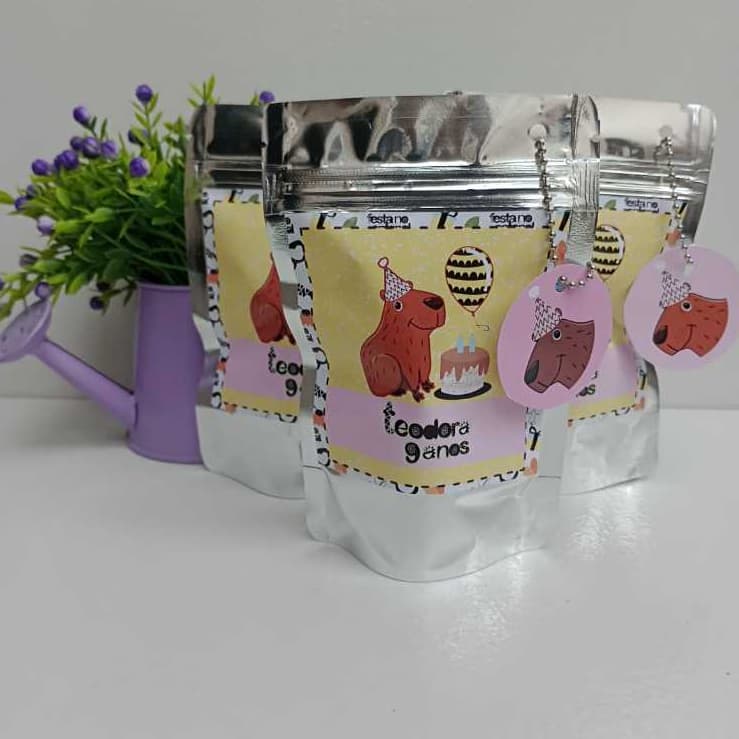 Saquinho Metalizado Capivara Personalizado / Lembrancinha de Festa Capivara / Personalizados Capivara