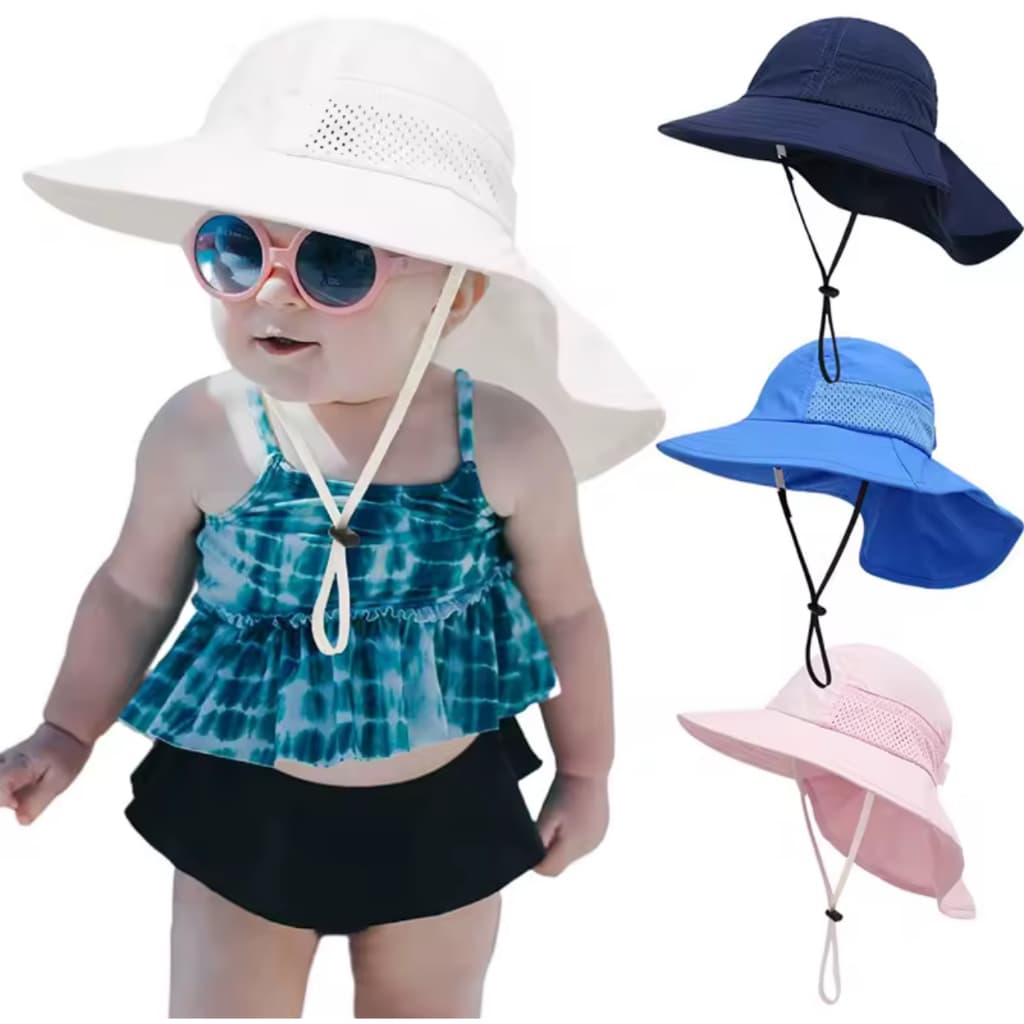 Chapéu Infantil Para Bebês Proteção UV50+ 2 A 6 ANOS Pescoço Praia Crianças Chapéus De Sol Para Menina Menino Ajustável