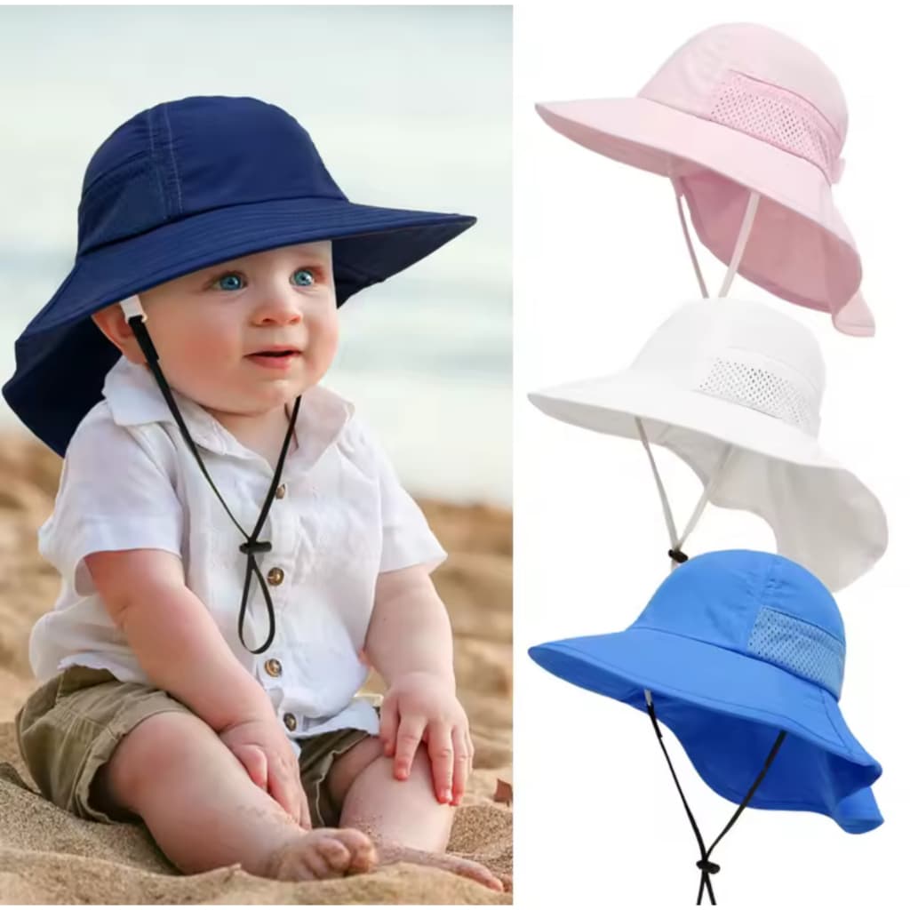 Chapéu Infantil Para Bebês Proteção Para O Pescoço Praia Crianças Chapéus De Sol Para Meninas Meninos Ajustável