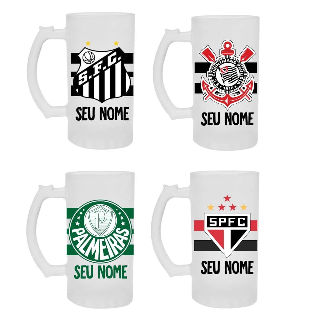 Caneca personalizada de chopp Jateada fosca - Times com nome  475ml Presente Dia dos Pais Aniversário