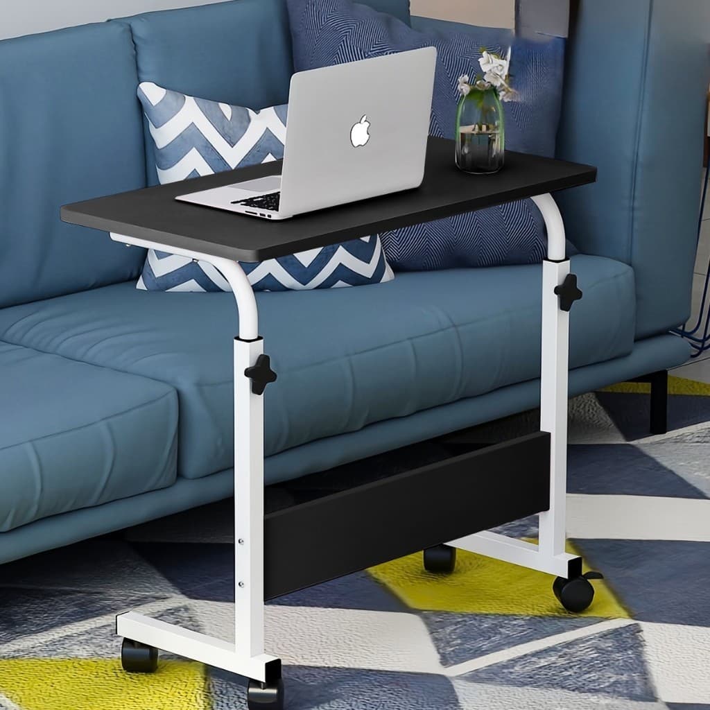 Mesa Ajustável Dobrável Multifuncional Mesa Lateral para Notebook e Cabeceira com Altura Regulável, Cor Preta