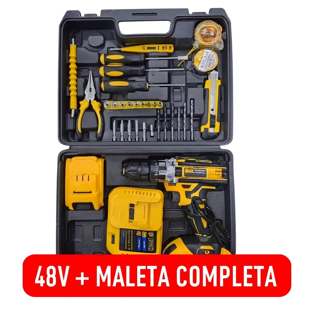 Furadeira Parafusadeira 48V Elétrica Recarregável com Maleta Completa Kit Profissional 2 Velocidades