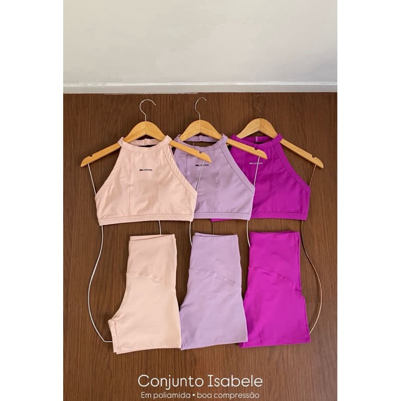 Conjunto Fitness Poliamida Premium Top Costa Nua e Short Cintura Alta