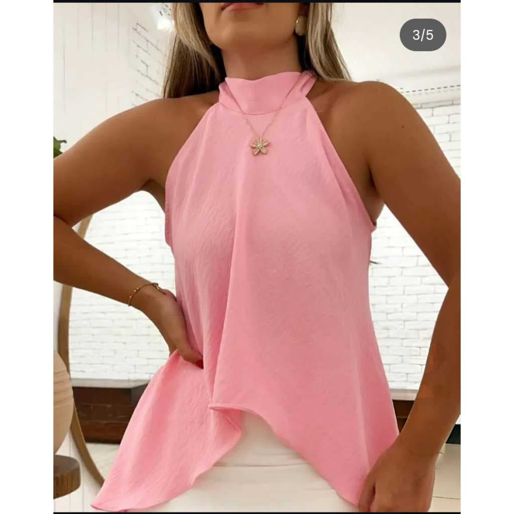 BLUSA GOLA ALTA LONGA COM FRENDA Y DECOTE NAS COSTAS
