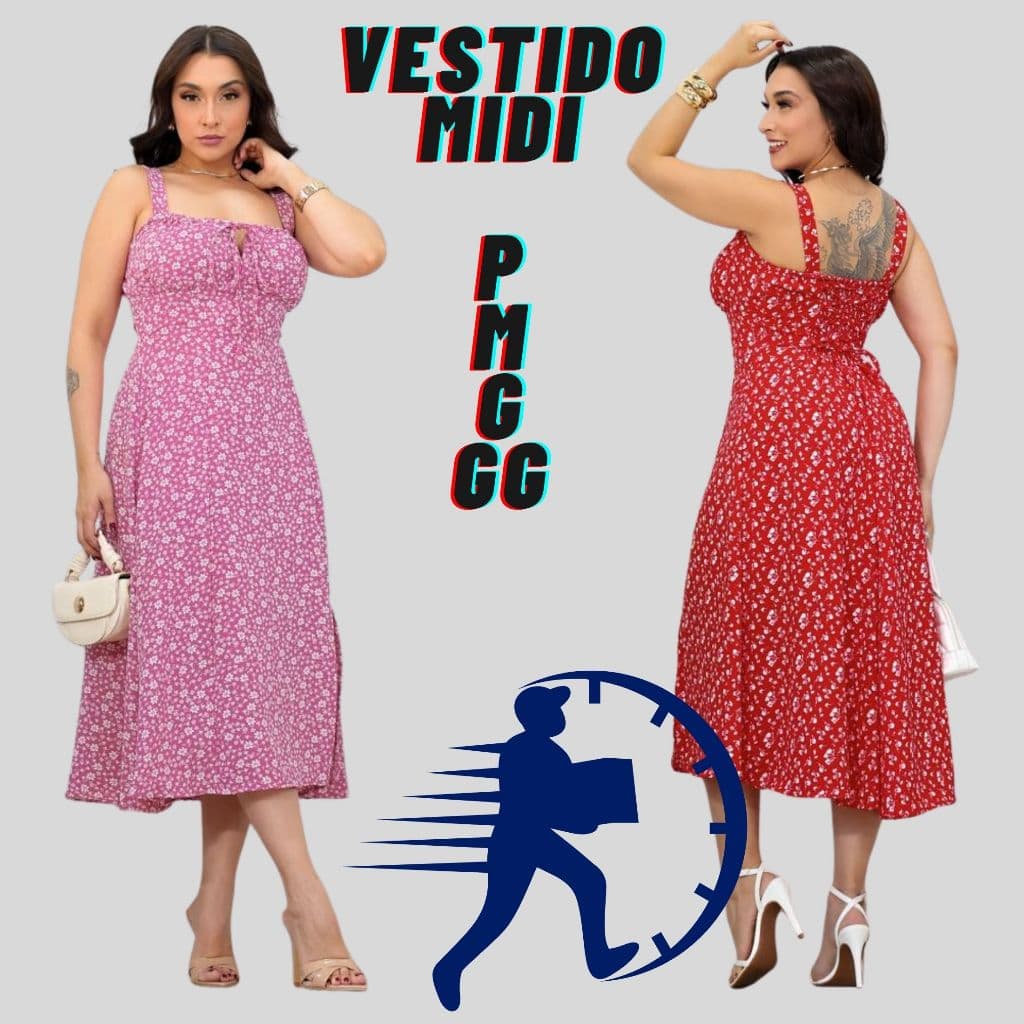 Vestido Midi Camponesa Com Estampa Froral elegante Moda Verão Feminino