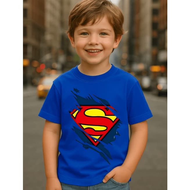 Camiseta Masculina Camisa Infantil T-Shirt Casual Estampada Super Man Confortavel e Estilosa 100% Algodão Premium