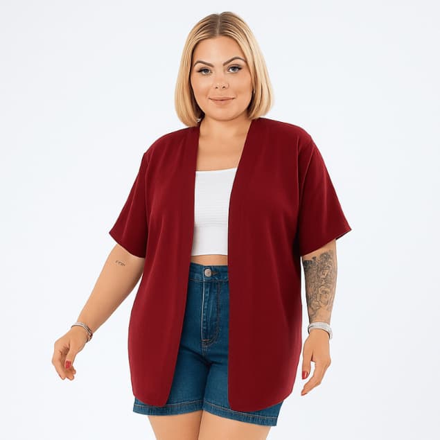 Kimono Feminino Plus Size Leve e Soltinho Crepe Dunas – Casaco Aberto