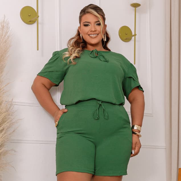 Conjunto Feminino Plus Size Blusa e Short – Tecido Leve Crepe Dunas G ao XG