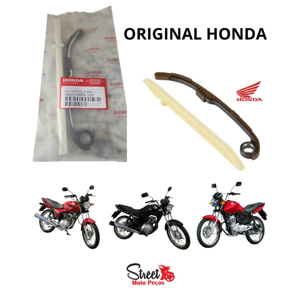 Kit Tensor + Guia Corrente Comando Honda Titan 150 2004 a 2015 | Fan 125 150 Original Honda 14510-KRM-305 / 14610-KSP-91