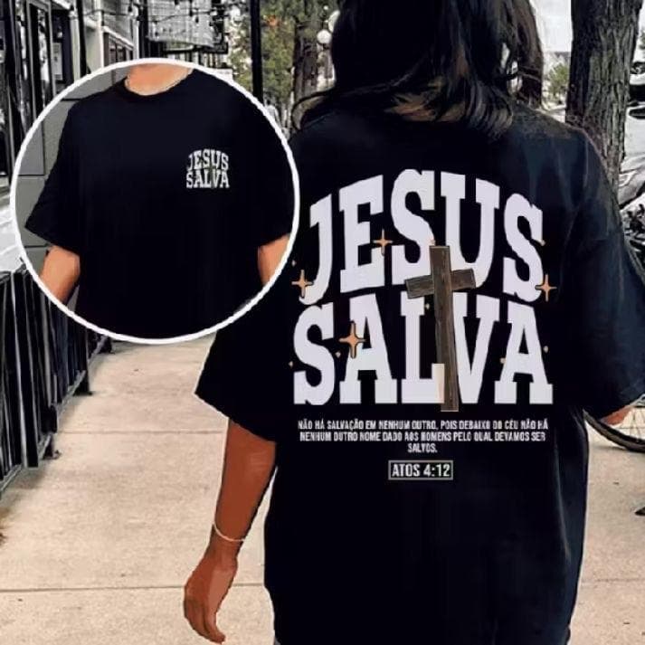 Camiseta Jesus Salva Cristã Masculina e Feminina Streetwear Cristã 100% algodão com Design