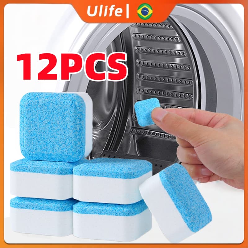 Kit 12 Limpeza de Máquina de Lavar, Comprimidos Efervescentes  para Remover Manchas Mofo e Odor