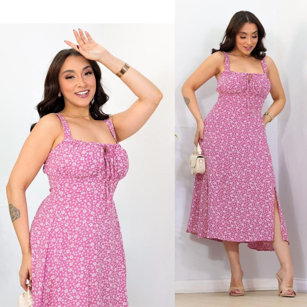 Vestido Feminina Estilosa Camponesa Floral Elegante Moda Verão
