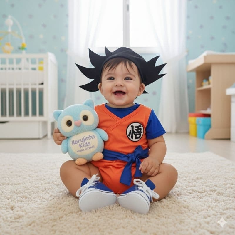 Macacão Bebê Luxo com Capuz Temático Goku Dragon Ball