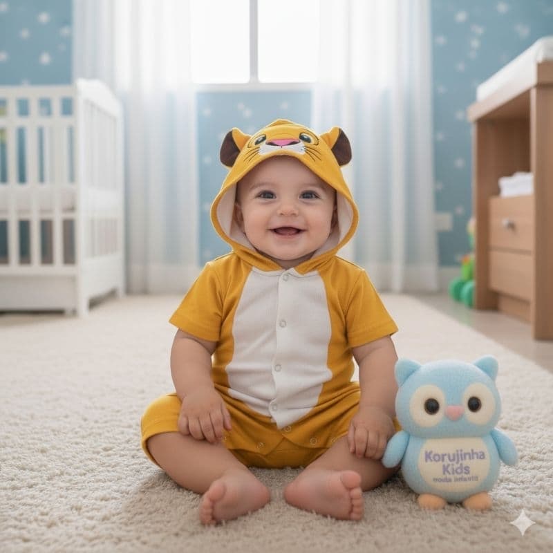 Macacão Bebê Luxo com Capuz Temático Simba Rei Leão
