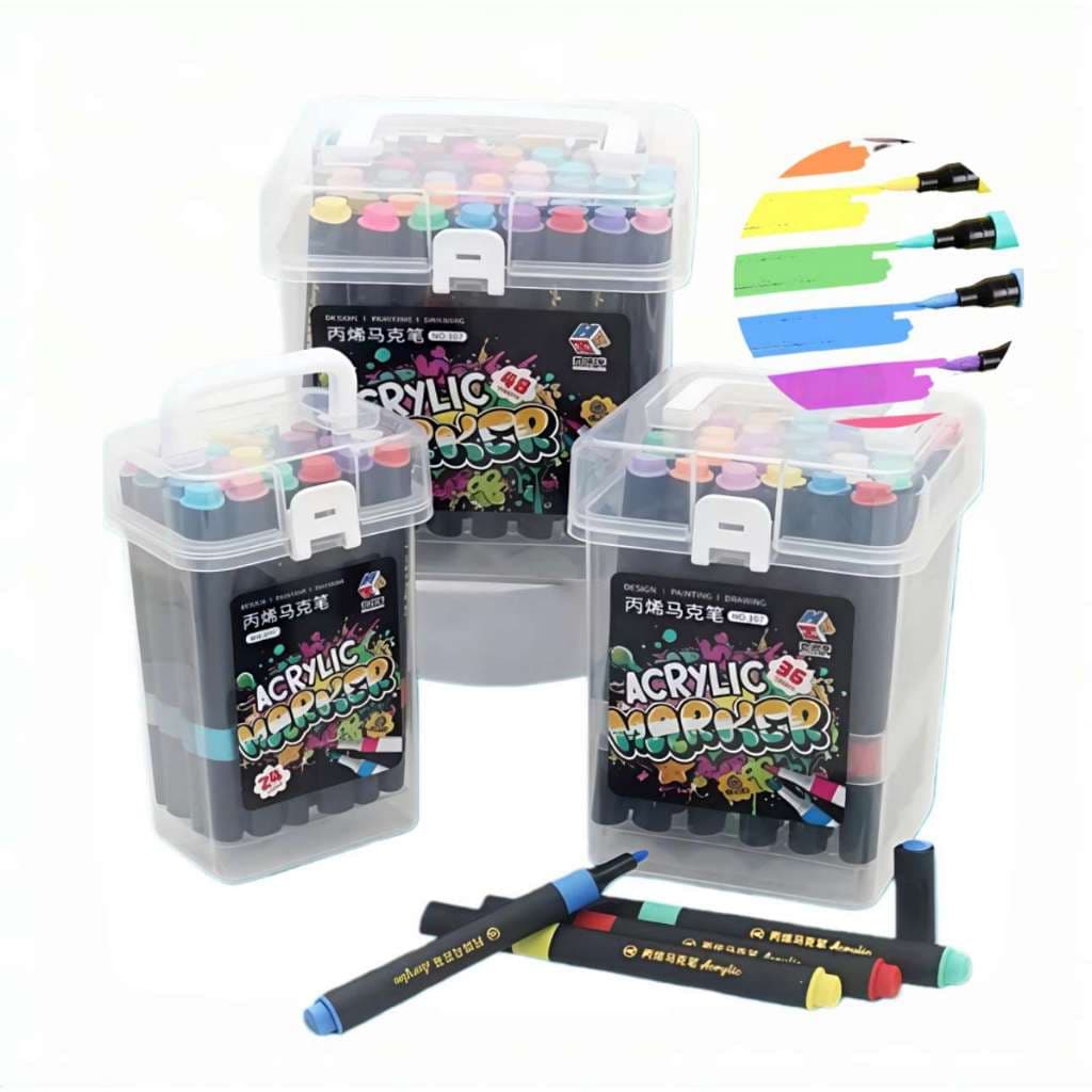 Kit Caneta Marcador Acrílico de Ponta Macia 12/24/36/48 Cores Ideal para Artes, Desenhos e Diy