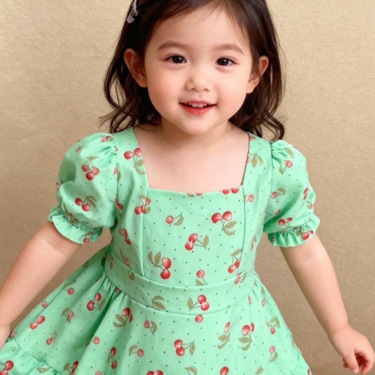 Vestido Infantil  Menina com estampa de cerejinhas moda feminina verão 2-4-6-8-10 anos