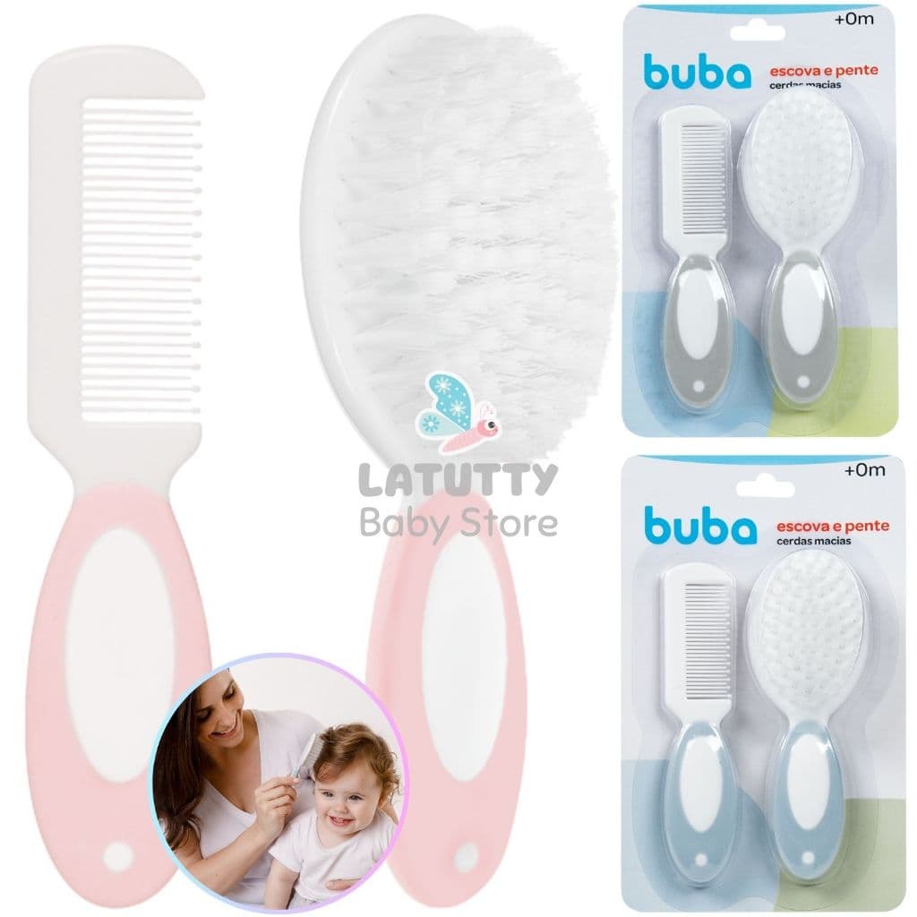 Kit Pente e Escova Infantil Buba Ponta Arredondada Escovinha Cabelo Bebê
