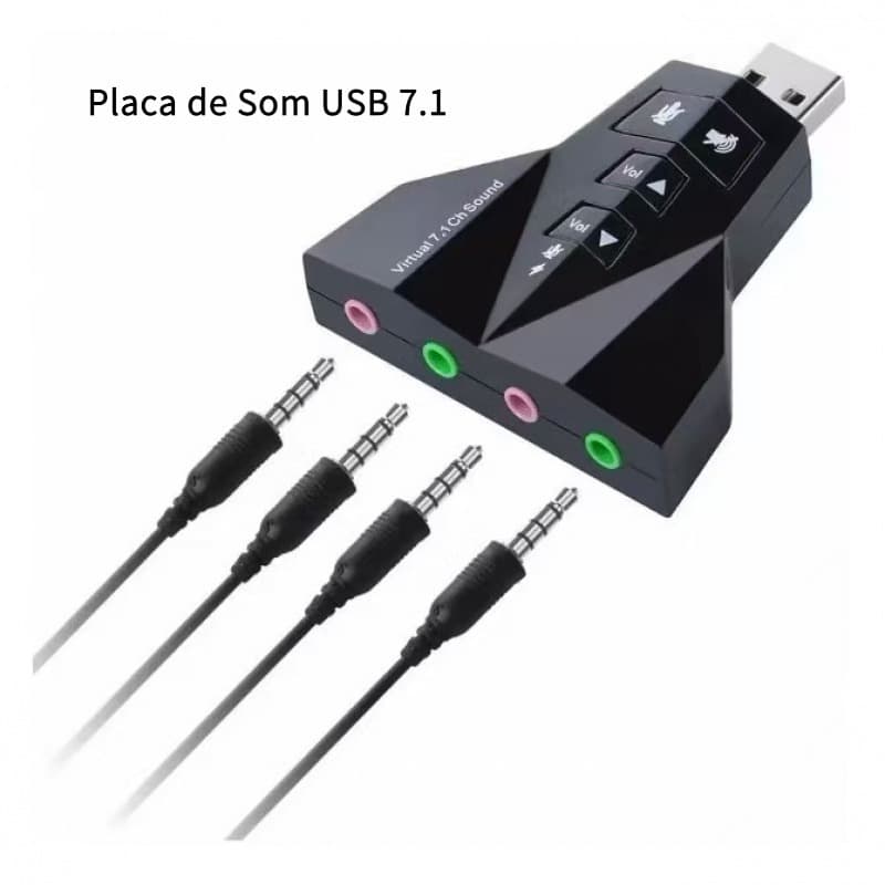 Adaptador de Áudio USB 7.1: Conversor Universal para Fones e Microfones em PC/Notebook