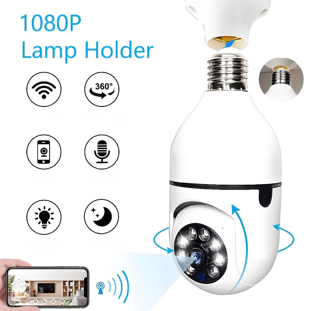 Câmera Segurança 360° PTZ WiFi - Encaixe Lâmpada Full HD Visão Infravermelha G4