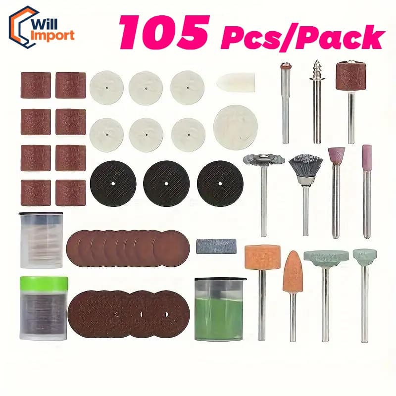 Kit 105 Acessórios Essenciais para Micro Retífica Completo Padrão Dremel Multimarcas lixa disco
