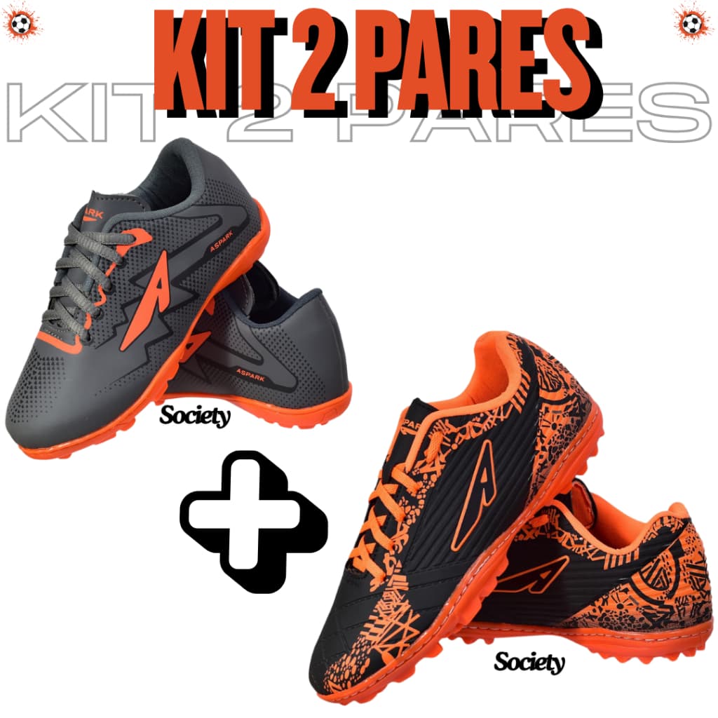 Kit 2 Pares Chuteira Masculino Society Adulto+Infantil Macio Confortavel Promoção Antiderrapante
