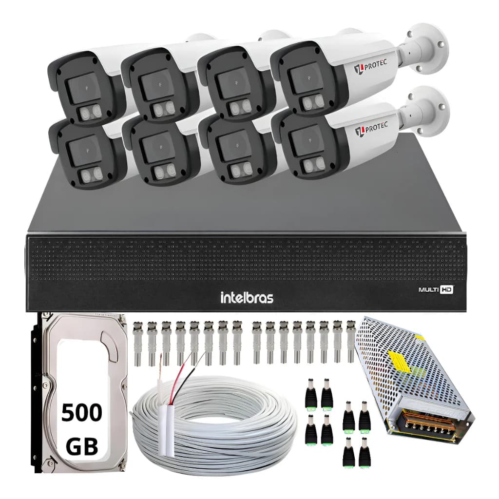 Kit Cftv 8 Câmeras Full Color com Áudio Dvr 8 Canais Intelbras Com Hd